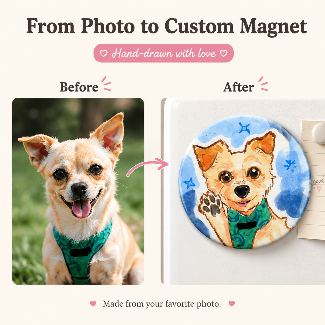 Custom Pet Magnet – Personalized Caricature Fridge Magnet (10cm)