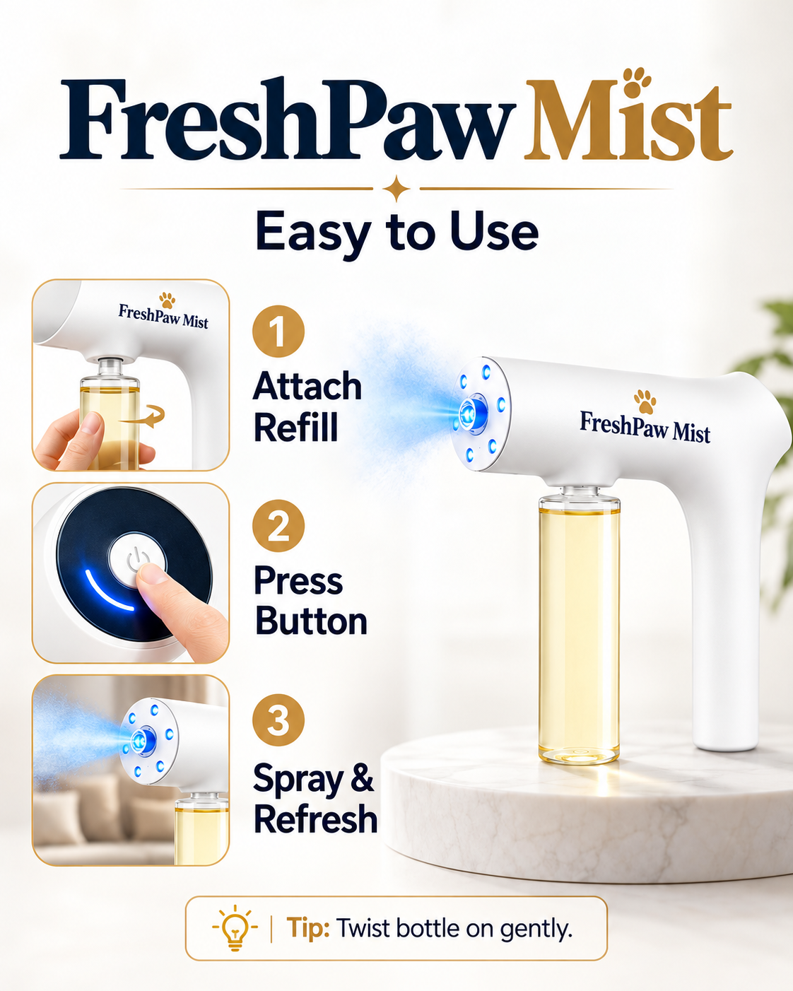 FreshPaw Mist™ – Cordless Nano Pet Odour Eliminator Kit