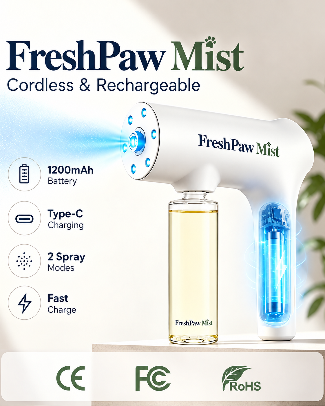 FreshPaw Mist™ – Cordless Nano Pet Odour Eliminator Kit