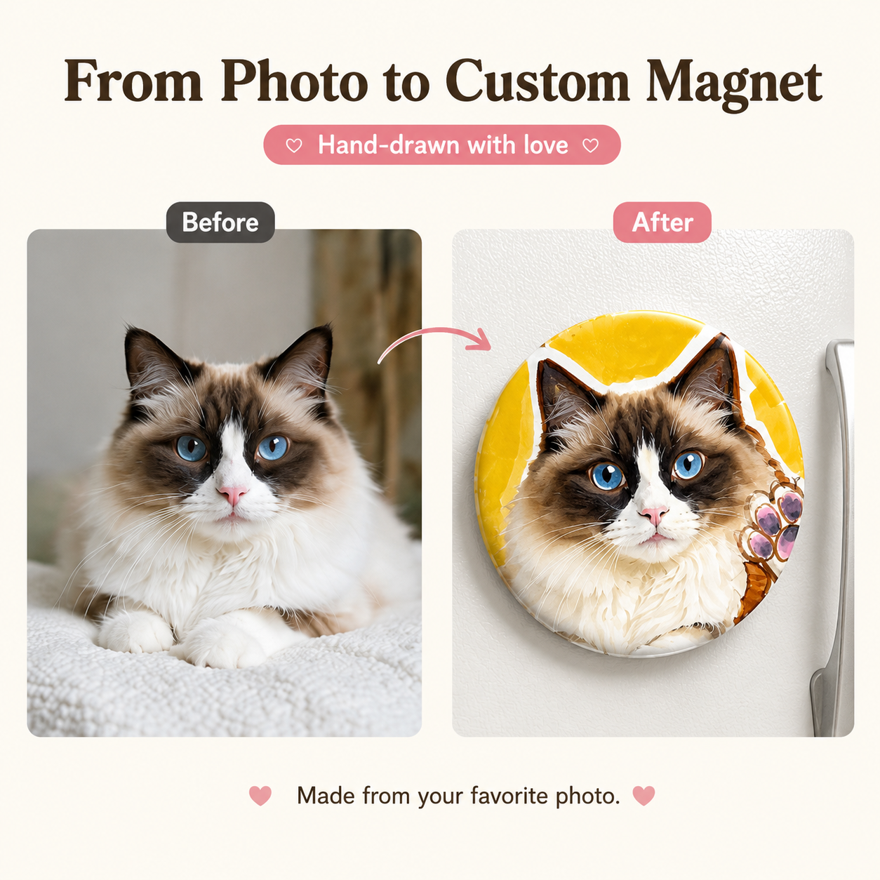Custom Pet Magnet – Personalized Caricature Fridge Magnet (10cm)