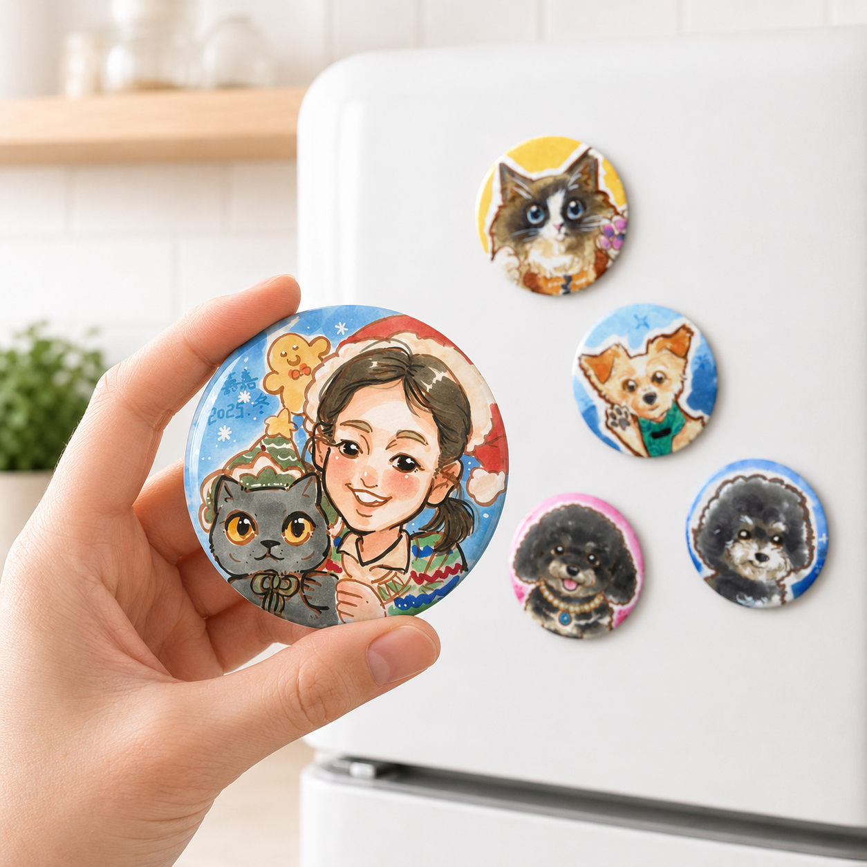 Custom Pet Magnet – Personalized Caricature Fridge Magnet (10cm)