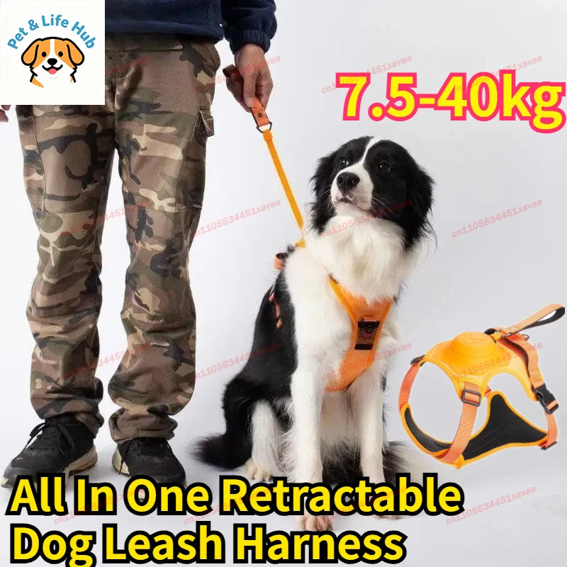 All-in-One Retractable Dog Leash & Anti-Escape Harness – No-Pull Vest-Style Harness for Medium to Large Dogs, Ideal for Walking