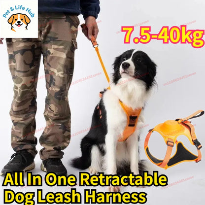 All-in-One Retractable Dog Leash & Anti-Escape Harness – No-Pull Vest-Style Harness for Medium to Large Dogs, Ideal for Walking