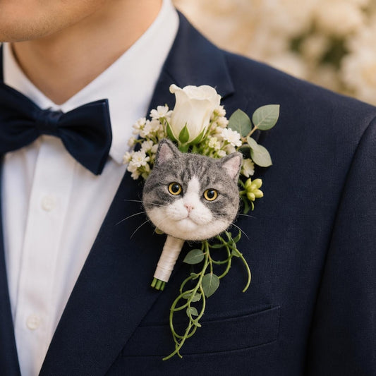 Custom Pet Wedding Boutonniere, Handmade Cat Charm, Bridal Bouquet Keepsake, Groom Corsage Gift
