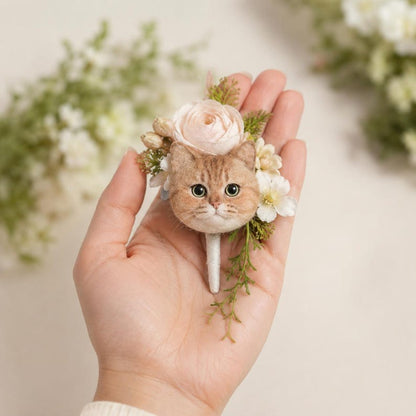 Custom Pet Wedding Boutonniere, Handmade Cat Charm, Bridal Bouquet Keepsake, Groom Corsage Gift