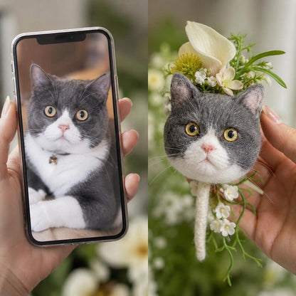 Custom Pet Wedding Boutonniere, Handmade Cat Charm, Bridal Bouquet Keepsake, Groom Corsage Gift
